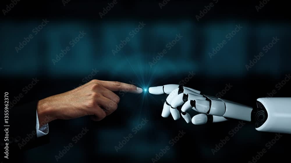 Poster futuristic robot artificial intelligence enlightening ai technology development and machine learning