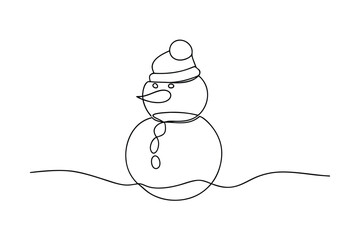 Simple Line Drawing of a Winter Snowman in Hat