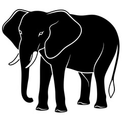 Obraz premium African Elephant silhouette vector black outline, white background
