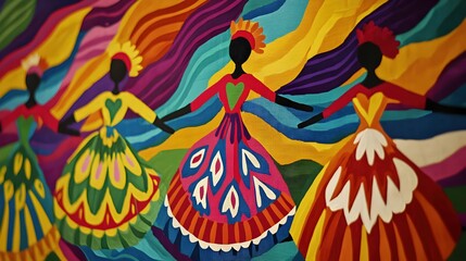 Vibrant Art Featuring Colorful Dancing Silhouettes on Colorful Background