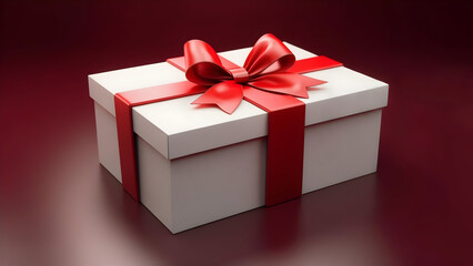 Obraz premium Crimson Potential: Open White Treasure Chest with Red Ribbon, Top-Down View on a Deep Red Background, Minimalist Luxury.