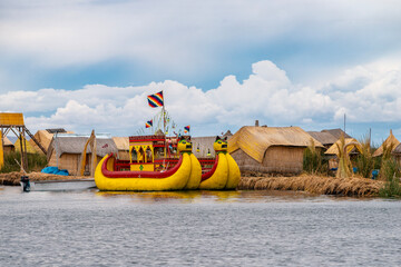 Fototapeta premium reed boats at Uros Islands