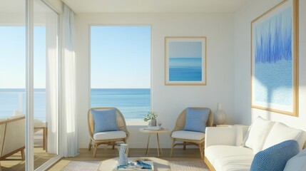 Coastal serenity: Bright living room with ocean view and contemporary decor