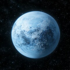 Fototapeta premium A cold extraterrestrial planet surrounded by numerous scattered stars in space