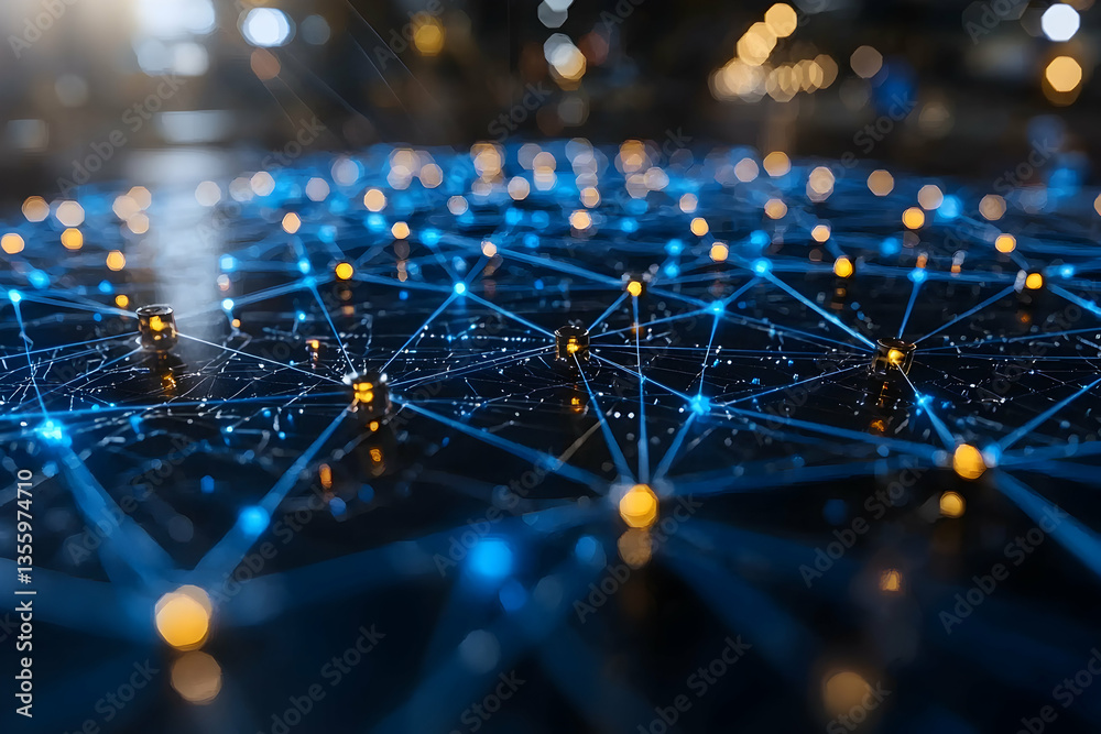 Poster a digital network visualization featuring glowing nodes and interconnected lines. perfect for presen