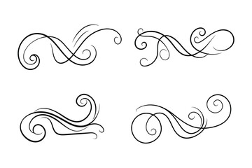 Fototapeta premium Vintage Filigree Swirls, calligraphy font style Decorative Elements, Text Ornaments curly thin line swings swashes, Flourishes Swirls, text divider, flourish Swirl ornament stroke, scroll design