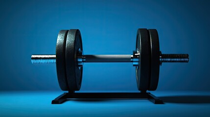 Dumbbell on stand, blue background, gym equipment, fitness