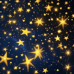 Golden Stars Seamless Pattern with Sparkling Winter Night Sky