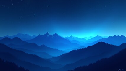 Fototapeta premium Blue Night Mountain Range Silhouette Landscape