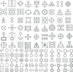 Diagram and Flowchart Line Icons Set Editable Stroke Vector for Data and Presentation