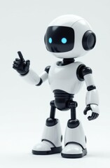 White robot pointing with finger on white background