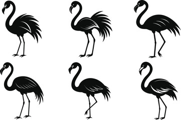 Set of Flamingo Silhouette Icons Graceful Bird Vector Design