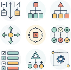 Diagram and Flowchart Line Icons Set Editable Stroke Vector for Data and Presentation