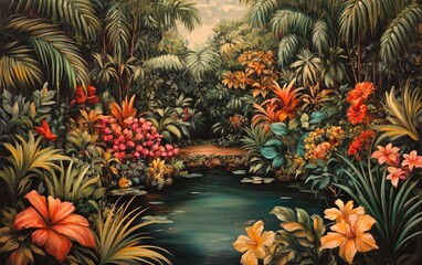 Fototapeta premium Evergreen nature's golden tropical flowers in water celebration