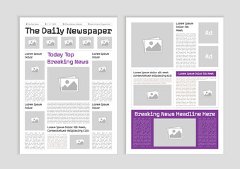 News column articles newsprint magazine design. Newspaper layout template. Brochure newspaper sheets. Editorial journal vector template design