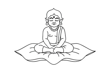 Childlike Buddha Lotus Posture Meditation Peaceful Spiritual Art Outline
