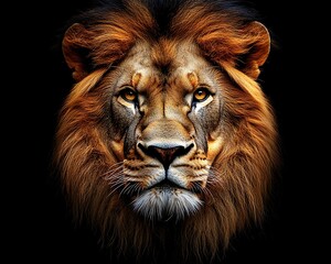 Fototapeta premium Majestic Lion Portrait with Dark Background. (1)