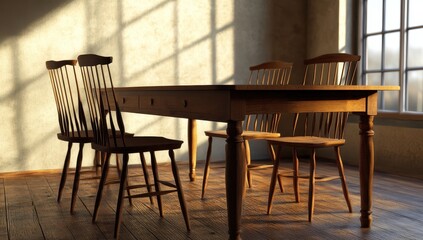 Rustic Wooden Dining Table and Chairs