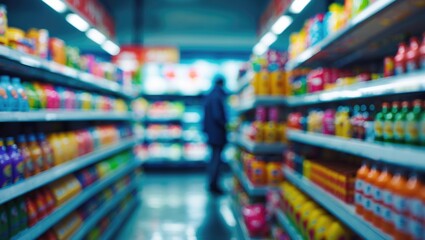 abstract blur shelves in minimart and supermarket for background