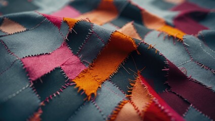 Abstract vibrant threads. Argyle patterned fabric as complete background frame.