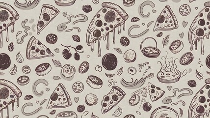 Naklejka premium seamless pattern with pizza doodle elements