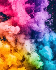 Rainbow Hues Abstract swirls of colorful smoke and droplets in dark space