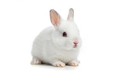 Fototapeta premium A cute white rabbit with fluffy fur sitting calmly.