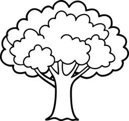 Cartoon tree outline coloring book page, Tree line art vector drawing illustration