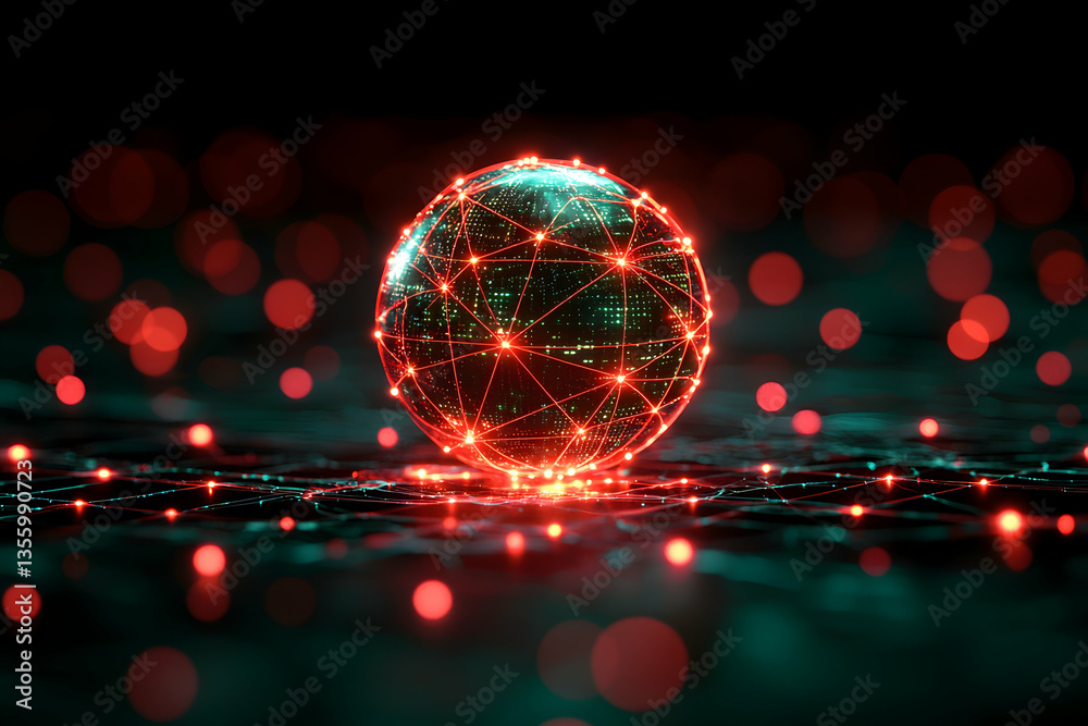 Poster a glowing sphere of interconnected data symbolizes digital networks and technology. ideal for tech p