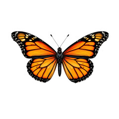 A vibrant orange monarch butterfly, wings spread wide, isolated on a transparent background. Perfect for nature, insect, or spring designs.