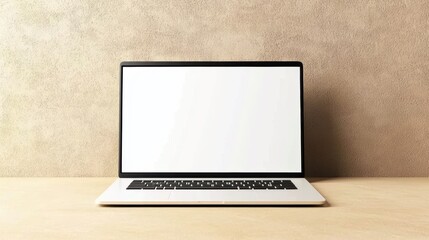Fototapeta premium Open laptop with a blank display, ideal for web design portfolios, product mockups, and showcasing user interface elements in a sleek presentation
