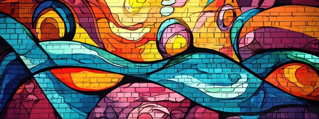 Vibrant Abstract Graffiti Wall Art with Colorful Shapes and Dynamic Lines