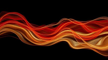 Bright waves of red and gold flow gracefully against a dark backdrop creating a mesmerizing effect that evokes warmth and energy in an abstract form