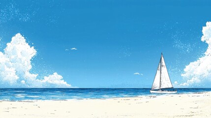 Obraz premium Serene Beach Seascape with Sailboat Pixel Art