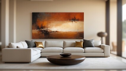Blurred backdrop of a contemporary living room showcasing a soft sectional sofa, neutral decor, and modern art, establishing a welcoming and stylish ambiance for relaxation.