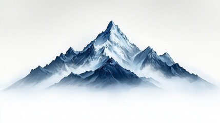 Serene Snow Capped Mountain Peak Emerging from Fog