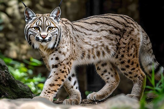 Bobcat Walking with Forest Habitat.