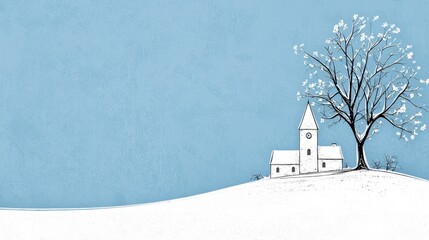 Serene Winter Farmhouse Landscape Illustration