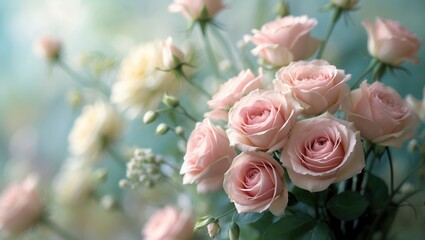 Close-up of a beautiful bouquet of fresh garden flowers with a blur filter. Abstract background of florals.