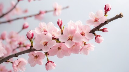 Fototapeta premium Branch of Sakura isolated against a white background. Close-up view.