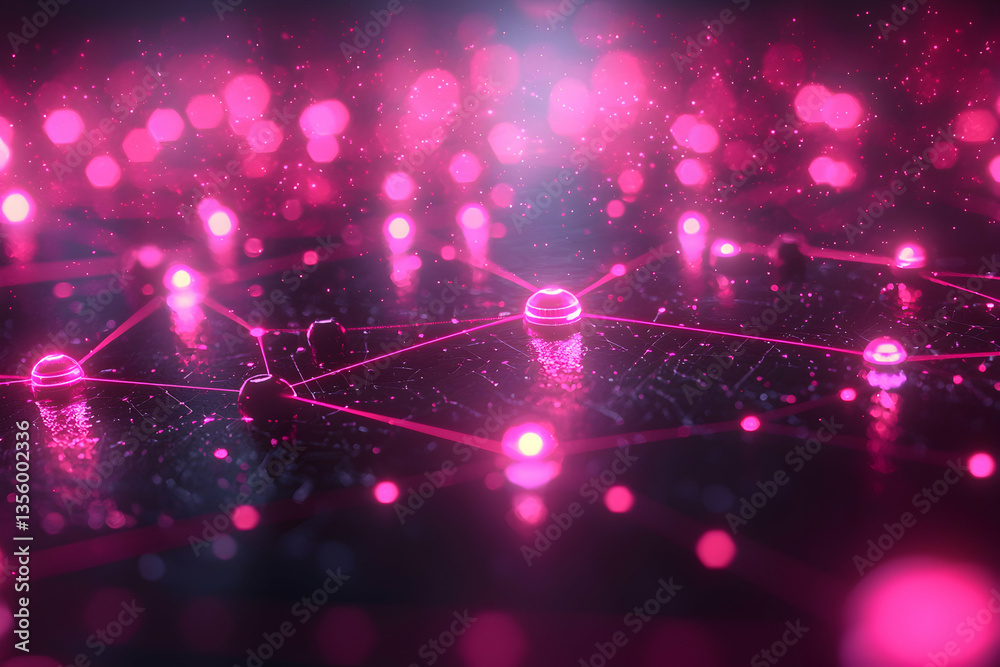 Poster abstract network visualization showcasing interconnected nodes and glowing lines. suitable for repre