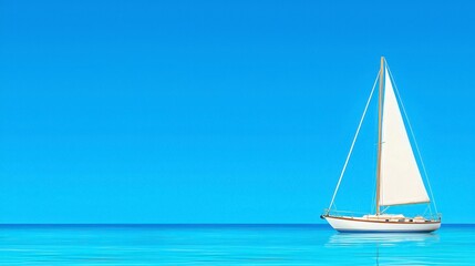 Obraz premium White Sailboat on a Calm Turquoise Ocean Under a Vibrant Blue Sky