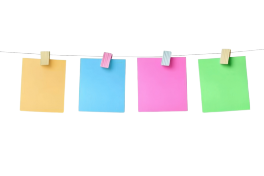 Colorful paper sticky note hanging on a string, isolated background - Powered by Adobe