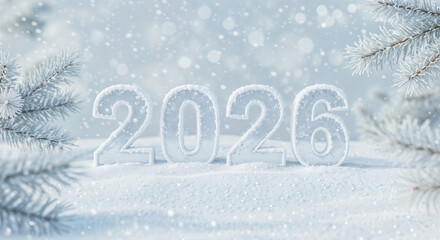 2026 numbers from snow for the new year, holiday illustration postcard . Generative AI