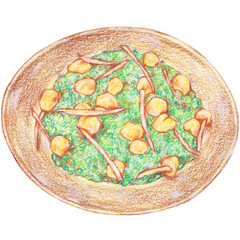 xoi la dua, steamed pandan sticky rice with lotus seeds, , popular vietnamese dessert handdraw style