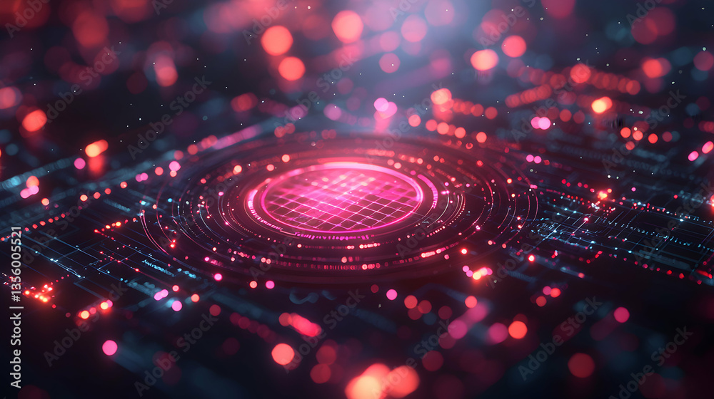 Wall mural abstract digital art showcases a glowing tech circuit. ideal for futuristic tech concepts data visua