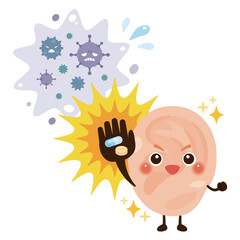 ウイルスを薬剤で治療して元気になる耳のキャラクターイラスト