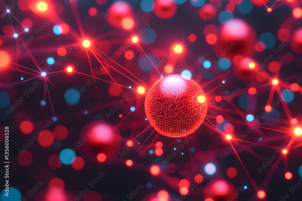 Poster abstract image of interconnected spheres representing neural networks or data visualization. suggest