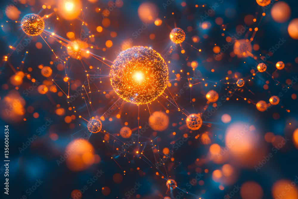 Poster a glowing network of interconnected spheres radiating light. visual representation of data science a