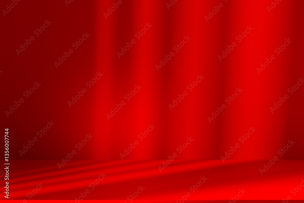 Poster Wall interior background, studio and backdrops show products.with shadow from window color Red background for text insertion and presentation product	